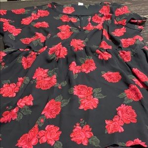 Black red floral blouse
